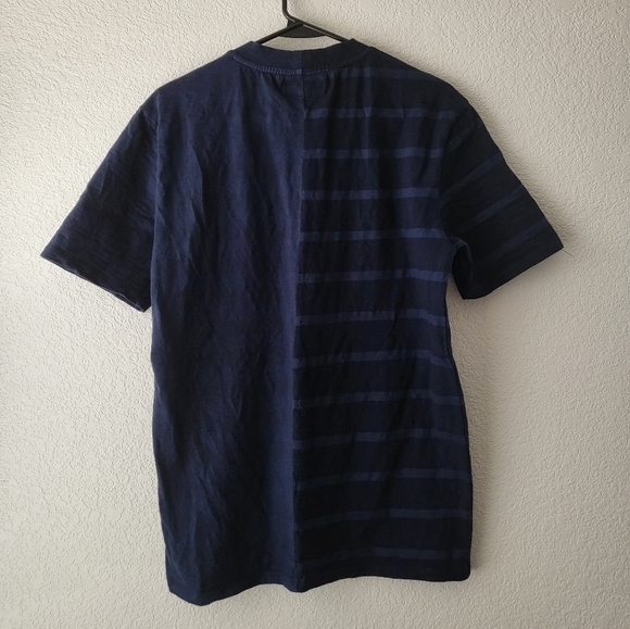 Men's ‎ Guess Originals Embroidered GUESS Stripes Short Sleeves Navy Blue Shirt - Picture 6 of 7